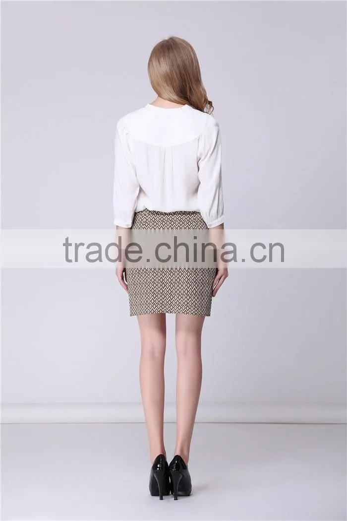 elegant printed short ladies office uniform skirts with zip decoration