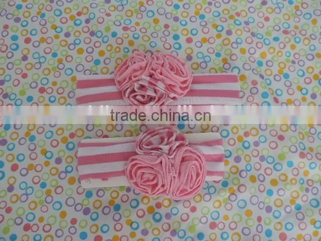 mom&me craft flower hairband 2016 stripe cotton elastic headband with three ruffle flower kids hairwear wholesale