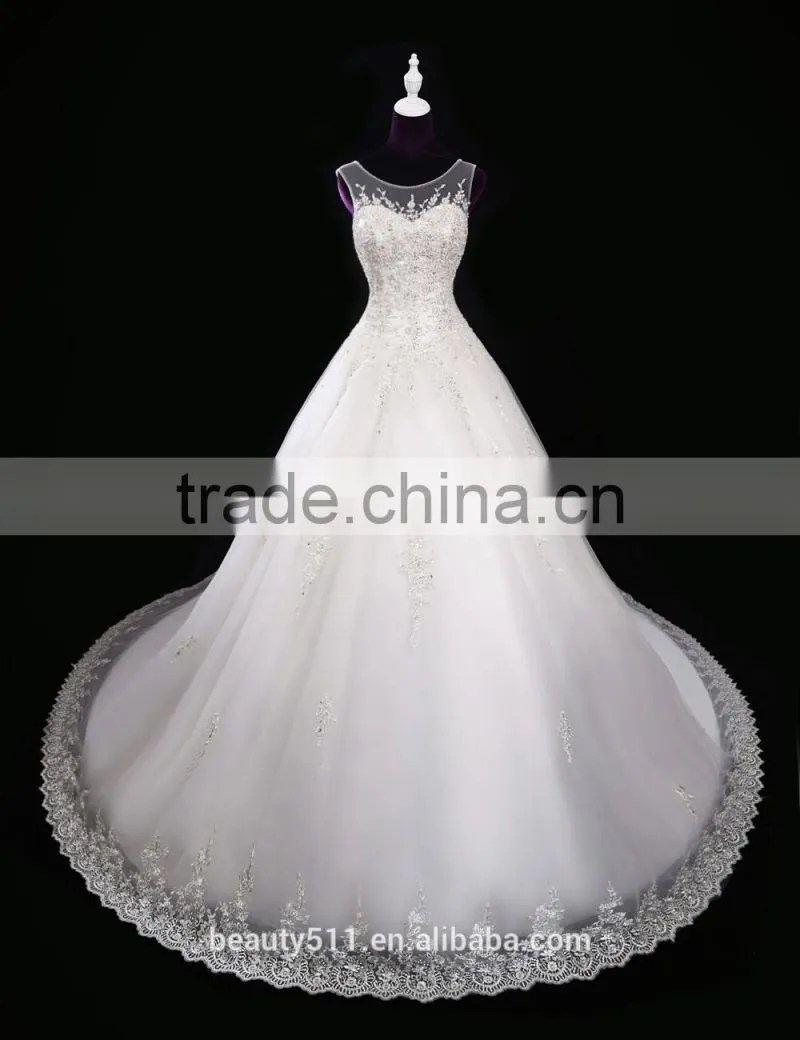 2017 New Style Luxury Beaded Round neck long sleeve Mermaid Lace wedding dress BS42