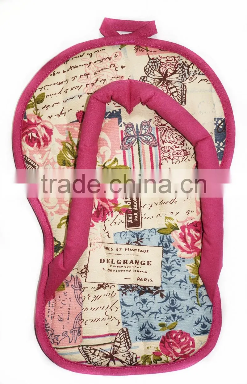 slipper shape cotton potholder with plain dyed microfiber fabric pot holder