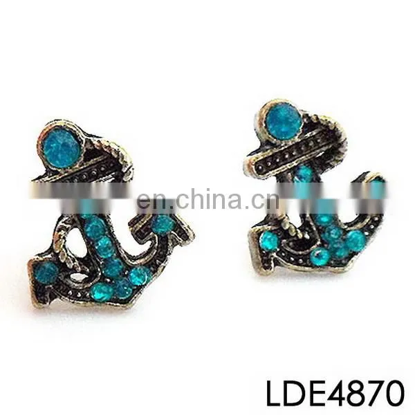 Aquamarine crystals embelished chevron dangle earrings