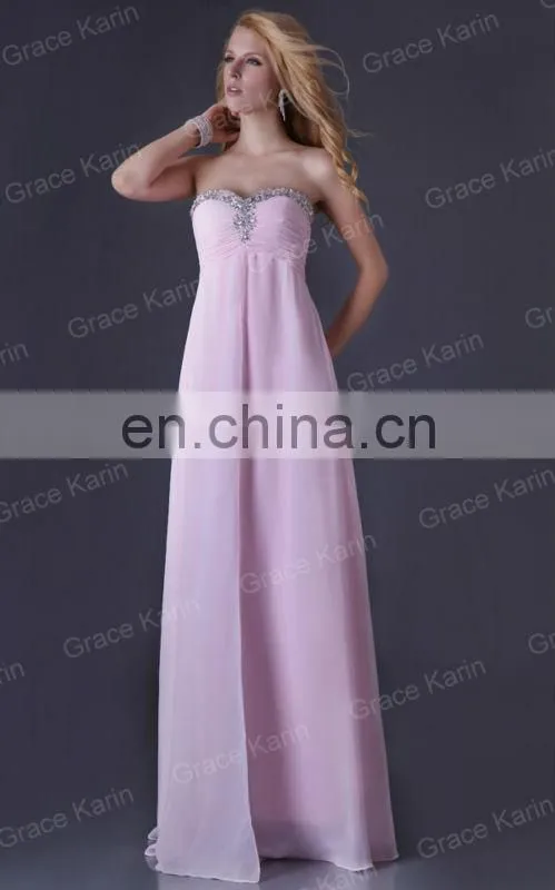 Grace Karin Strapless Sweetheart Chiffon Long Pink Prom Dresses 2015 CL3523