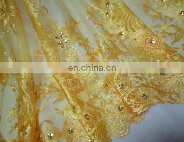2016 flower tulle embroidery sequin fabric beaded lace tulle fabric wedding dress for nigeria