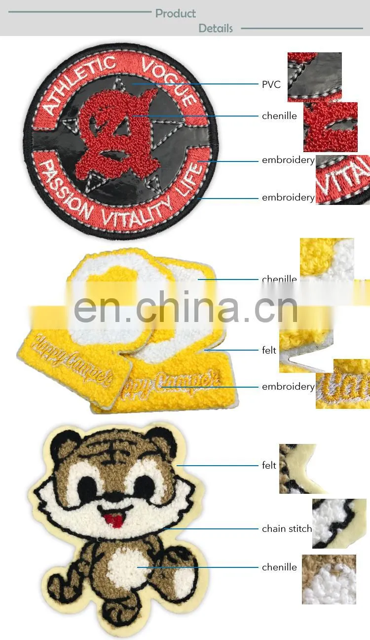 Wholesale custom embroidery letters university chenille patch