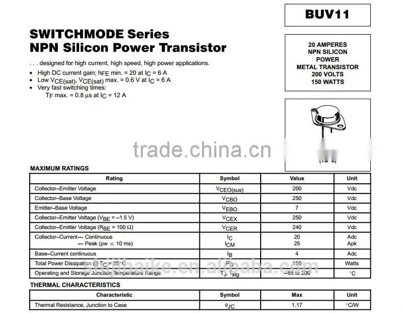 BUV11 SITCHMODE Series NPN Silicon Power Transistor TO-3