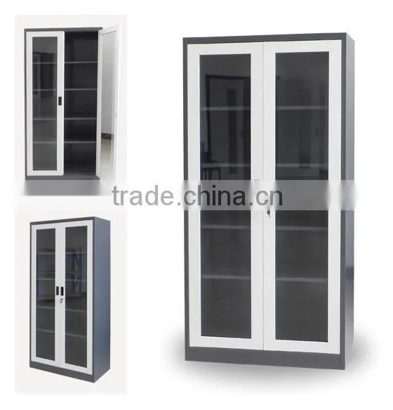 (DL-GC2)Metal Bookcase with Glass Sliding Doors/ Sliding Glass Door Filing Cabinet/Steel Lockable Files Cabinet with Glass Door