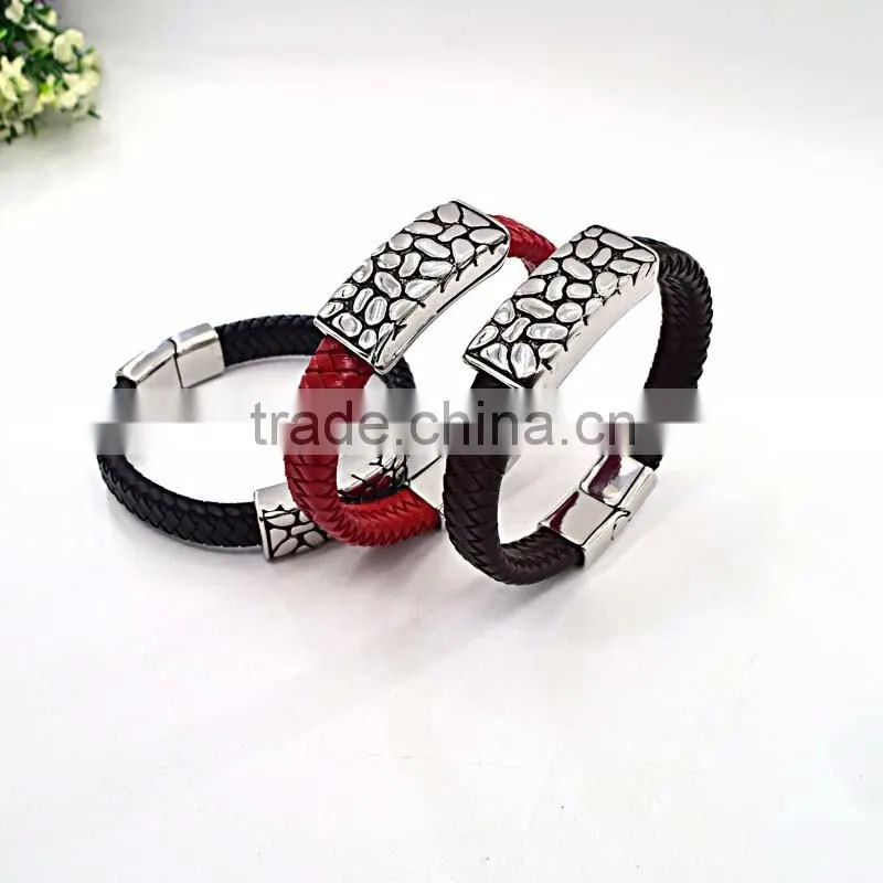 fashion jewelry best selling items engraving logo bio magnetic mens leather bracelet