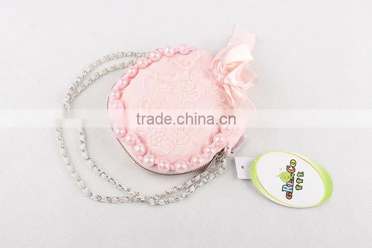 2015 Fast Shipment Sling bag baby girls coin purse girl lace pearls princess handbag