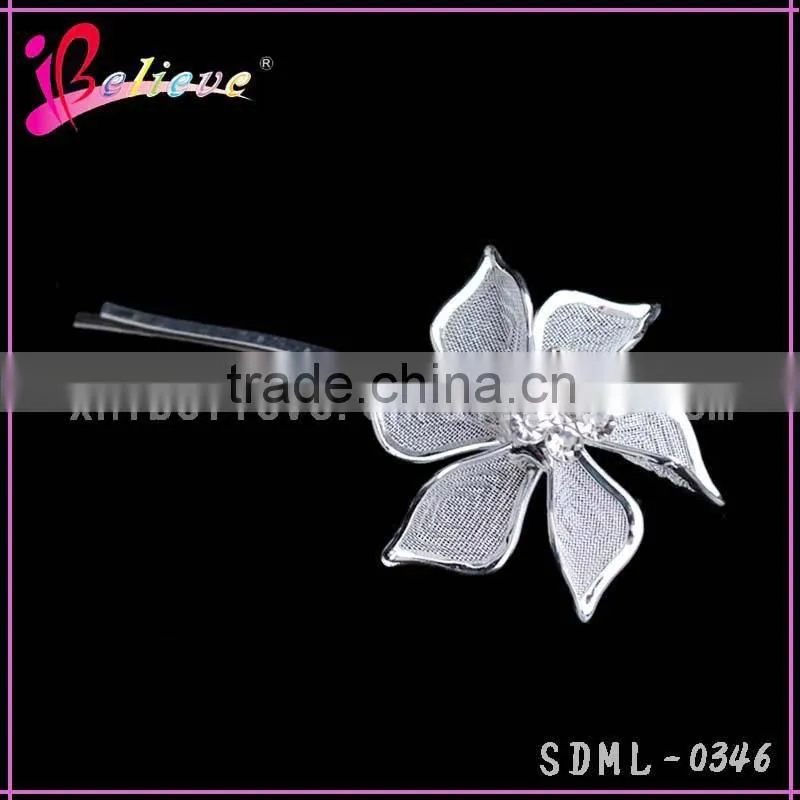 Low MOQ factory wholesale fashion hair clip,plain metal hair pins,flower metal long hair clip
