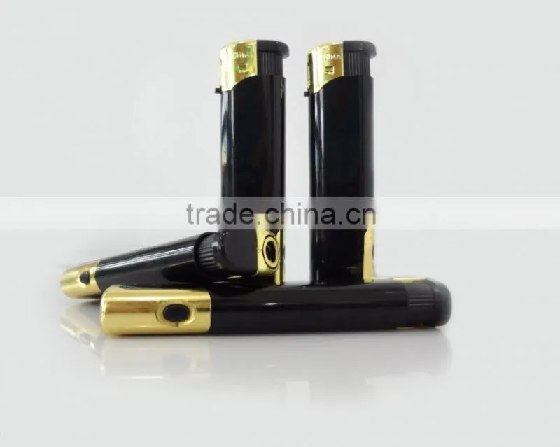 wholesale black color windproof electronic lighter, refillable cigarette lighter with led