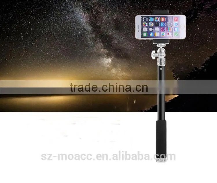 Crystal interface aluminum selfie stick with bluetooth shutter button