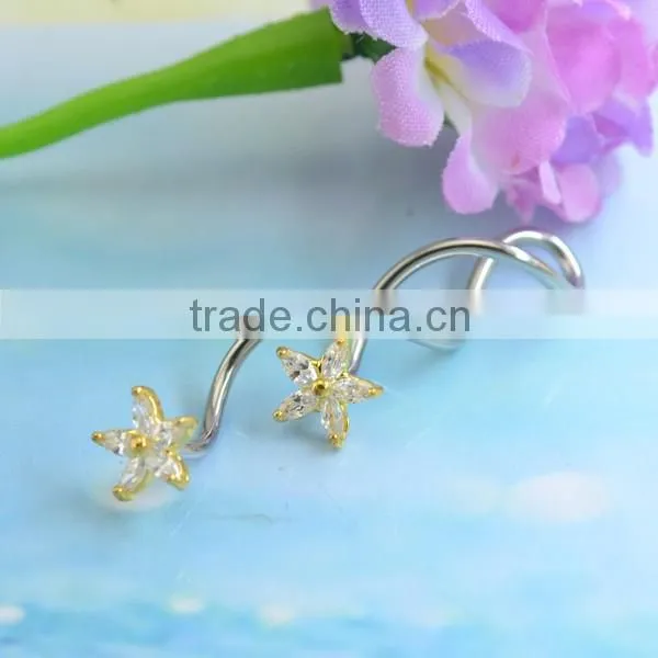 Custom-made flower zircon medical steel hypoallergenic special spiral navel ring