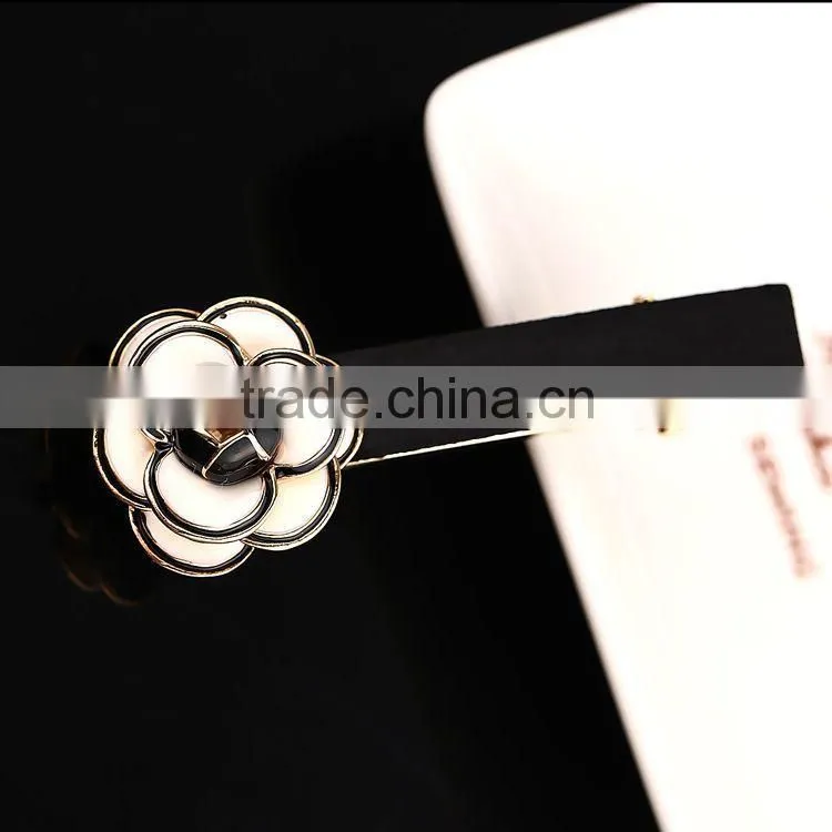 Neoglory Simulated Pearl Hair Barrette Enamel Cute Flower Shaped 14K Gold Plated Women 2015 Wholesale