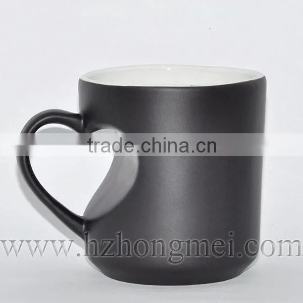 DIY 2015 New high quality 11oz Sublimation color changing mug heart shape handle