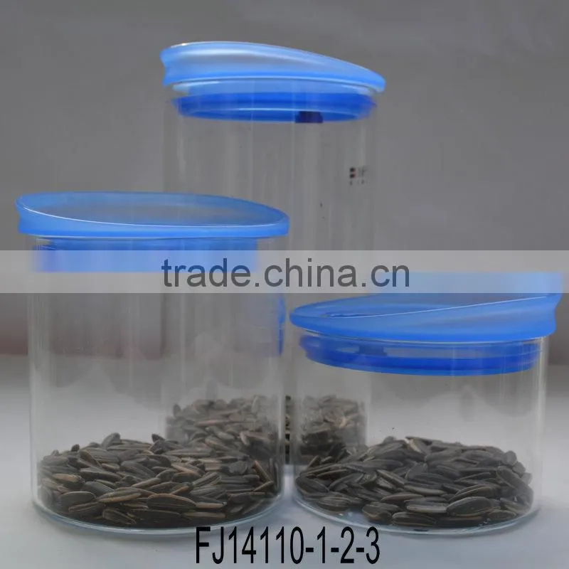 tall glass food jar with colour lid