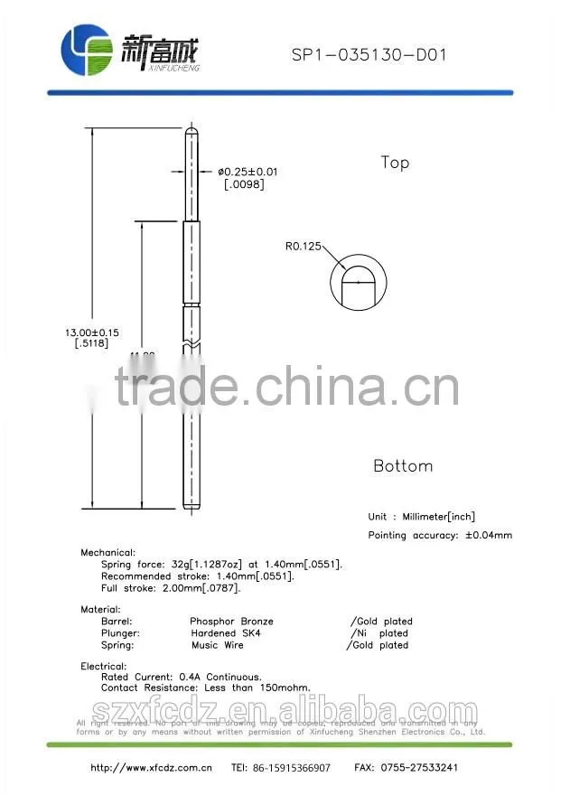 SP1-035130-D01 PCB test probe needle in socket and mobile phone motherboard testing
