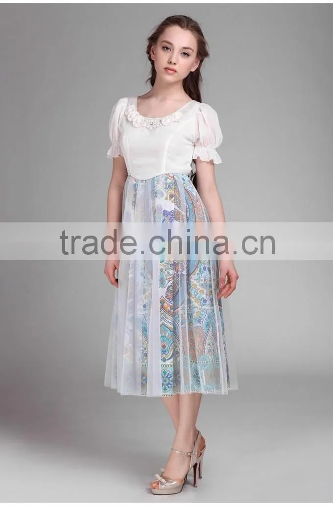 2015 High Quality Floral Printed Girls Party Dresses Long