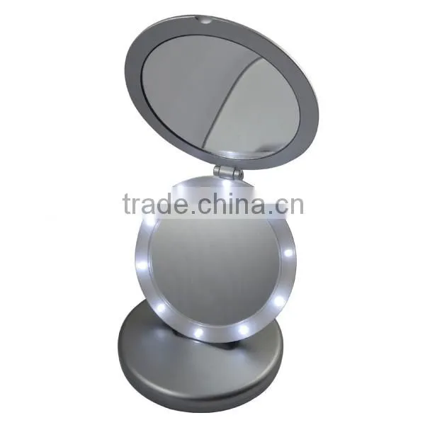 High-end Led lighted salon station makeup mirror & double sides plastic round makeup mirror & foldable compact mirror