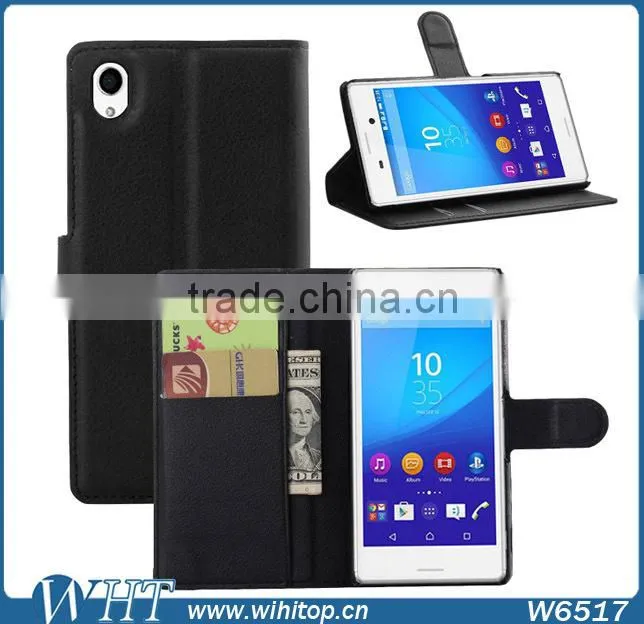 Hot Selling PU Leather Wallet Case for Sony Xperia M4, Wholesale for Xperia Z4 Aqua Cell Phone Case