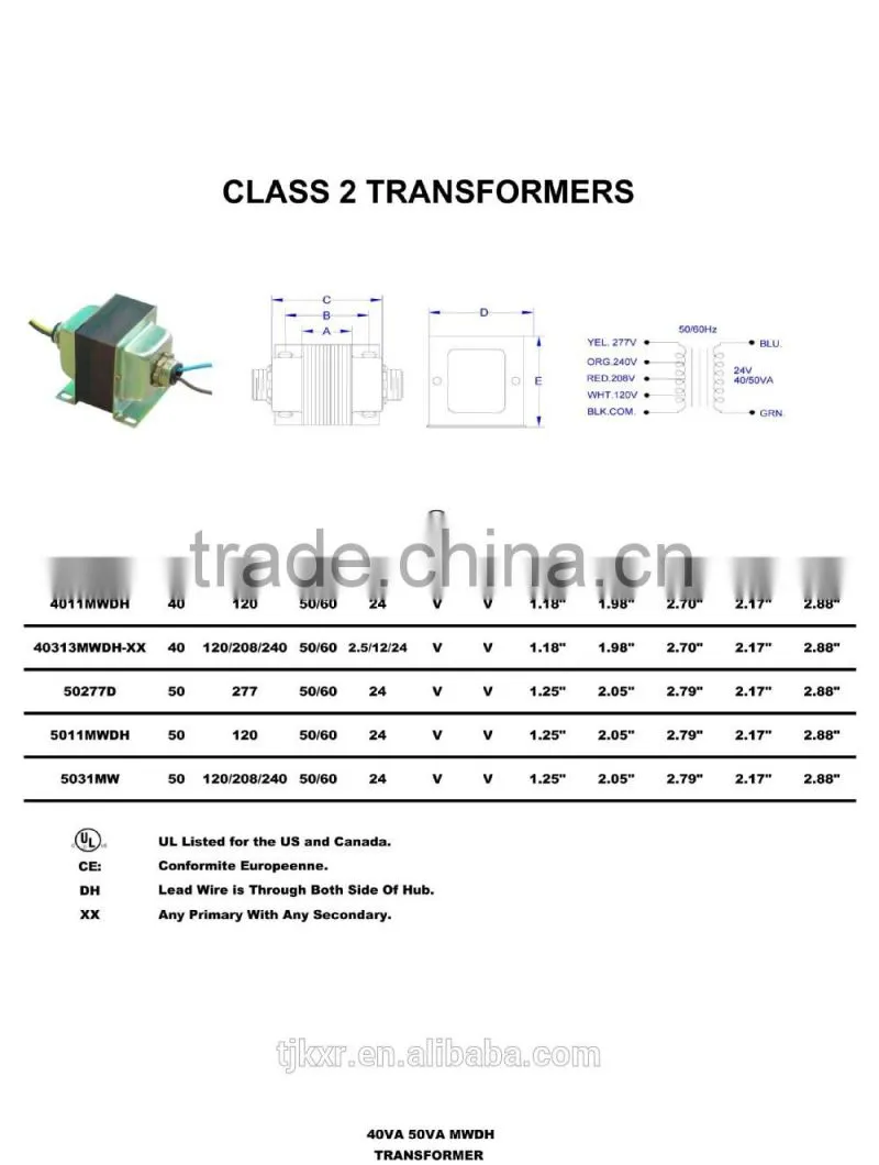 power transformer UL approved with power range from 5VA to 100VA