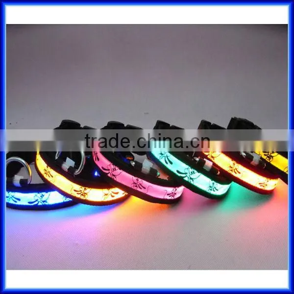 Wholesale Nylon Glowing Various color flahsing light led pet dog collar, electronic waterproof flash light led dog collar
