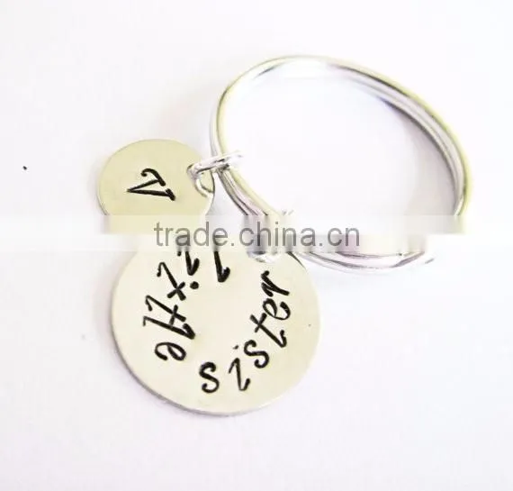 Personalized little sister keychain stamped