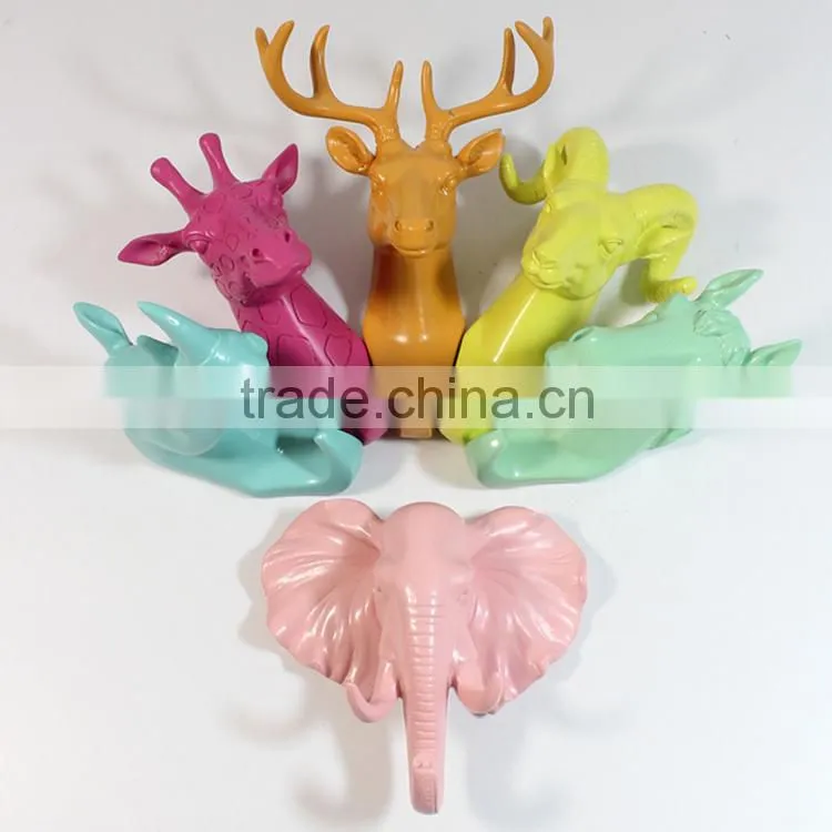 Polyresin elephant head for wall decoration hook animal head wholesale