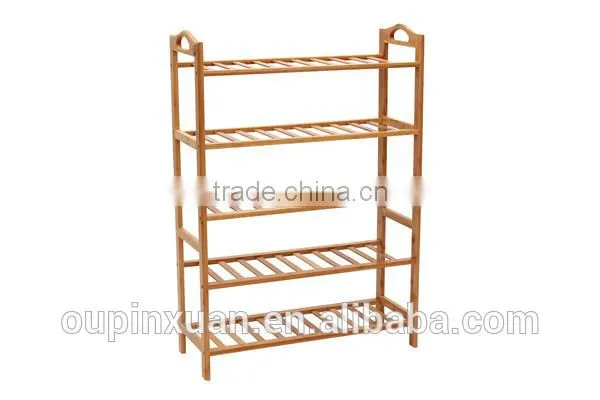 Pure nature bamboo handmade shoe rack,Bamboo 4-tiers shoe rack for shoes showroom