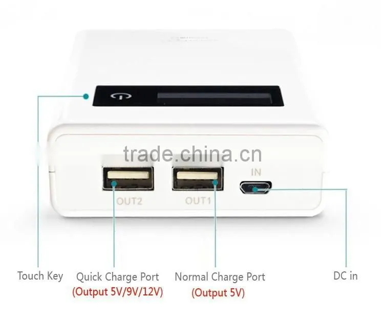 QC2.0 qualcomm Quick charge 2.0 10000mA Dual port power bank with LED Indicators