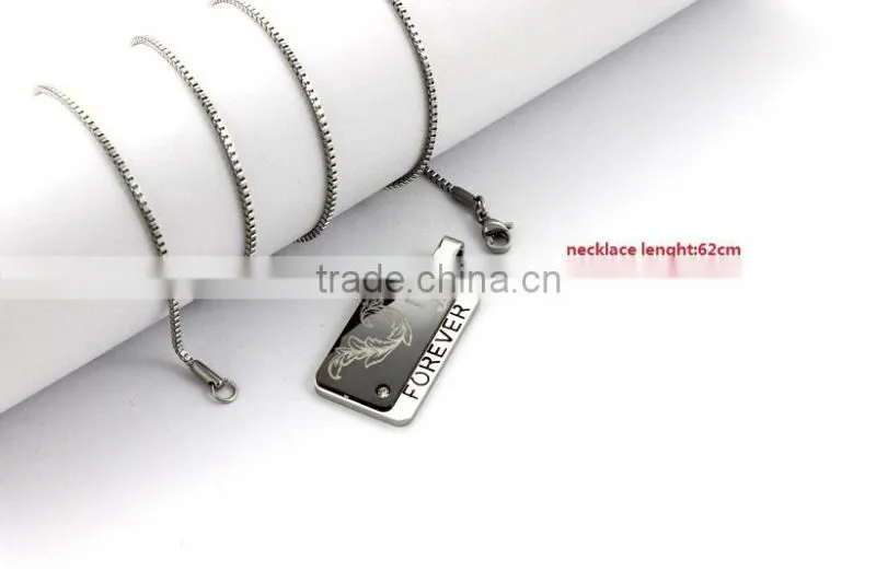2015 High polish fashion jewelry stainless steel couples necklaces dog tag pendant wholesale
