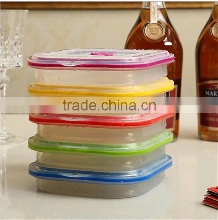 Folding Silicon Lunch Box Microwave Oven Food Storage Collapsible silicone lunch box