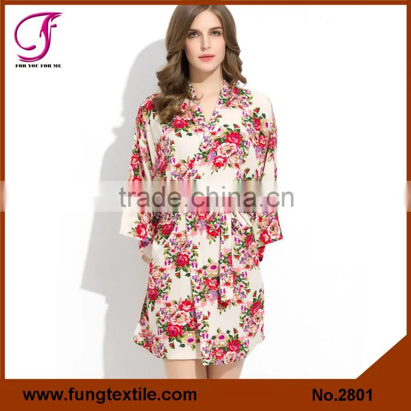 FUNG 2803 Women Beautiful Flower Cotton Print Robe