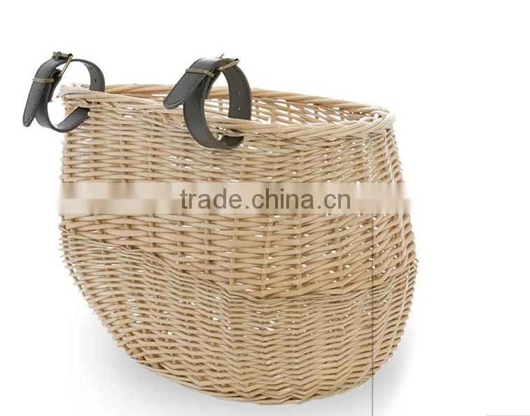 Natural willow bicycle basket with faux leather buckles