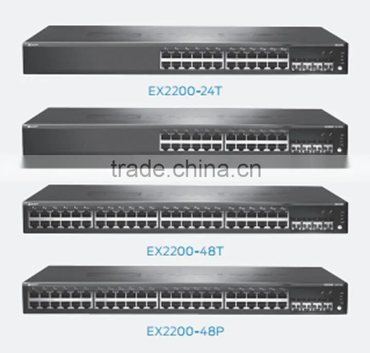 EX2200-24T-4G-DC 24-port 10/100/1000BASE-T Ethernet Switch with four SFP Gigabit Ethernet uplink ports and internal power supply