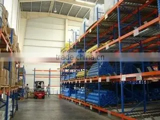 adjustable blue and orange Powder Coating Gravity Shelves Pallet Racking