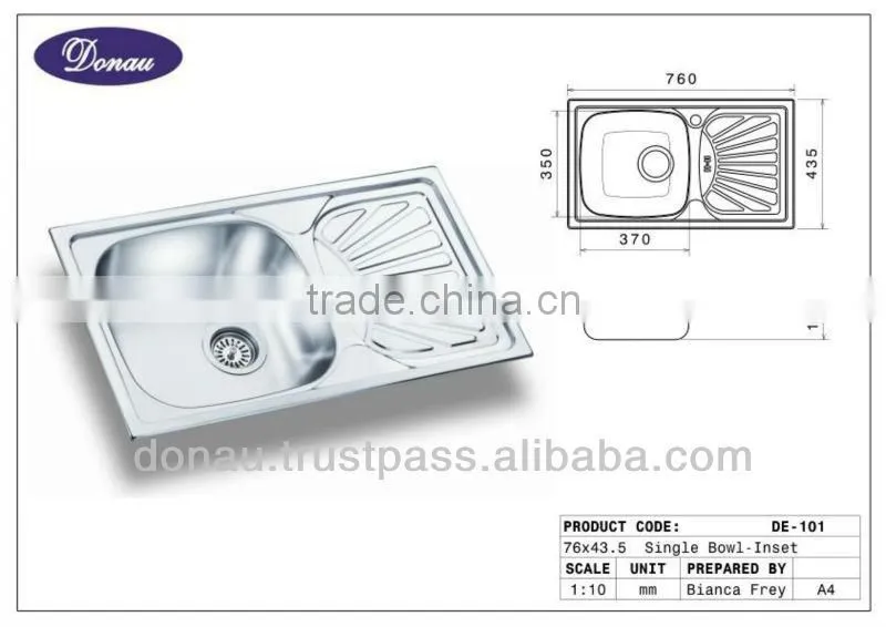 43,5x76 Stainless Steel Kitchen Sink (DE101)