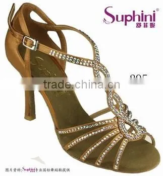 deep tan satin Rhinestone/Crystal stone dance shoes by Suphini