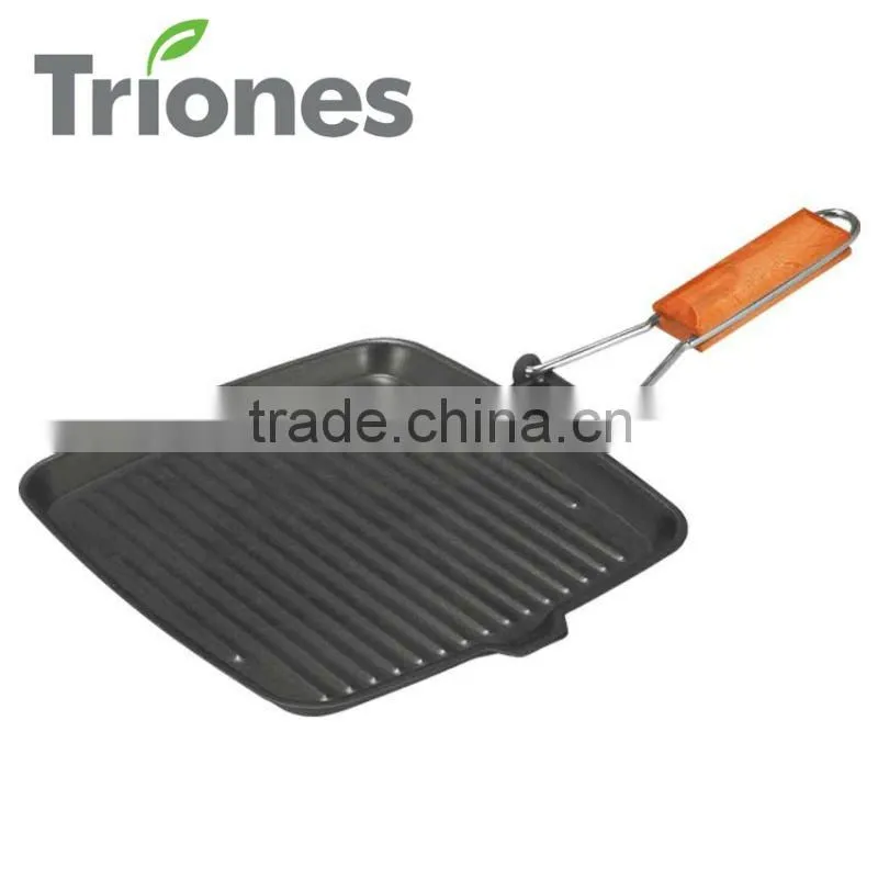 round cast iron grill fry pan with ribs frying pan