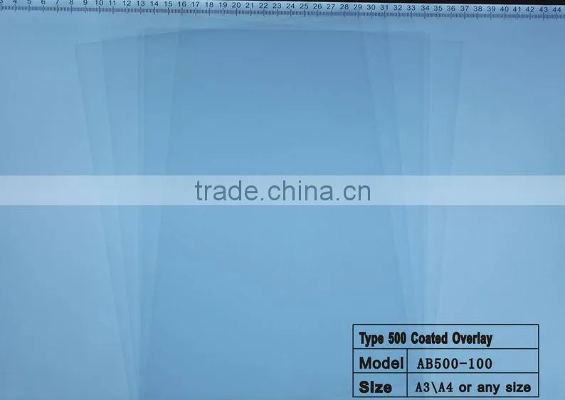 overlay with glue film(coated film)/coated overlay(PVC film)/PVC sheets