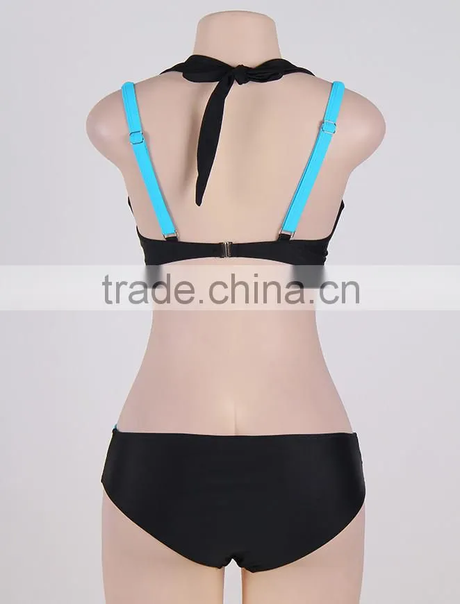 Latest Fashion 5 Colors Full Size Black And White Cross Strap Halter Bikini Swimwear 2016