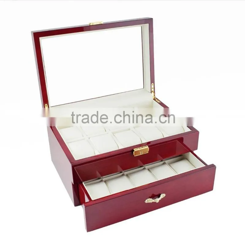 Luxury Glossy Wood Box Packaging 2 layer 24 watches storage