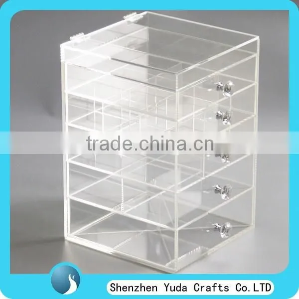 Deluxe Diamond Handle Clear Acrylic Makeup Organizer 5 6 7 Drawer Kardashian-style Storage Box Cube Case w Flip Top Quality