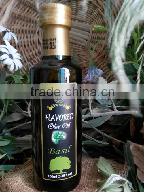 Basil Infused Olive Oil. Premium Quality Olive Oil with FDA Certification. Glass Bottle 250 ml.