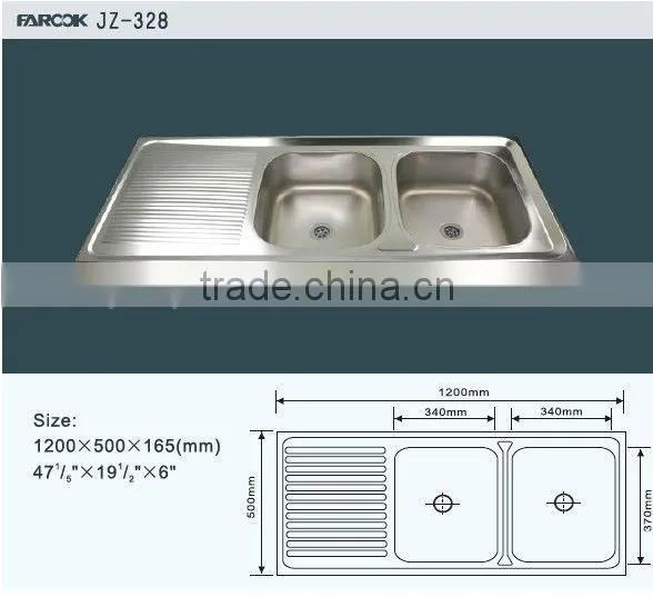 High quality cheap double bowl single drainer stainless steel kitchen sink