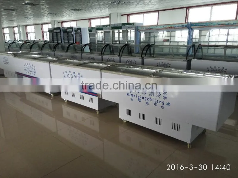 2016 high quality commercial glass top 568L/618L/818L meat freezer seafood display freezer for supermarket fish display cabinet