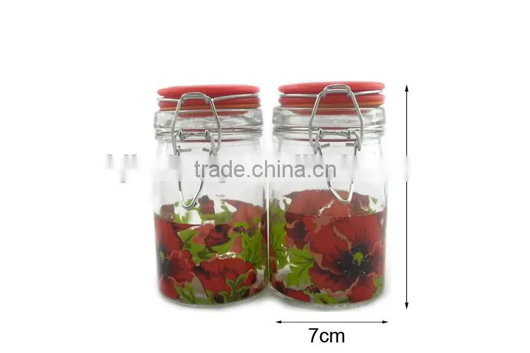 glass candy pot with metal clip lid TK16
