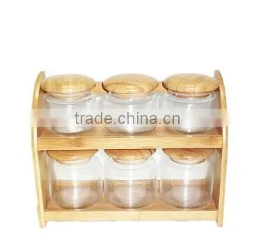 whole sale bamboo spice rack set with glass jar