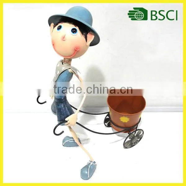 2015 special desing boy planter cart flower pot for home decoration