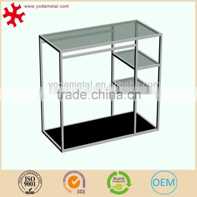 Metal square retail clothing display table with glass counter