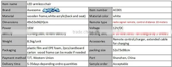 dubai wood led furniture for white wedding (CH004)